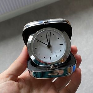 Compact Silver Travel Alarm Clock